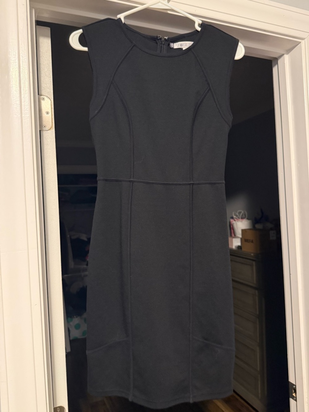 Jennifer Lopez Black Sleeveless Midi Sheath Dress